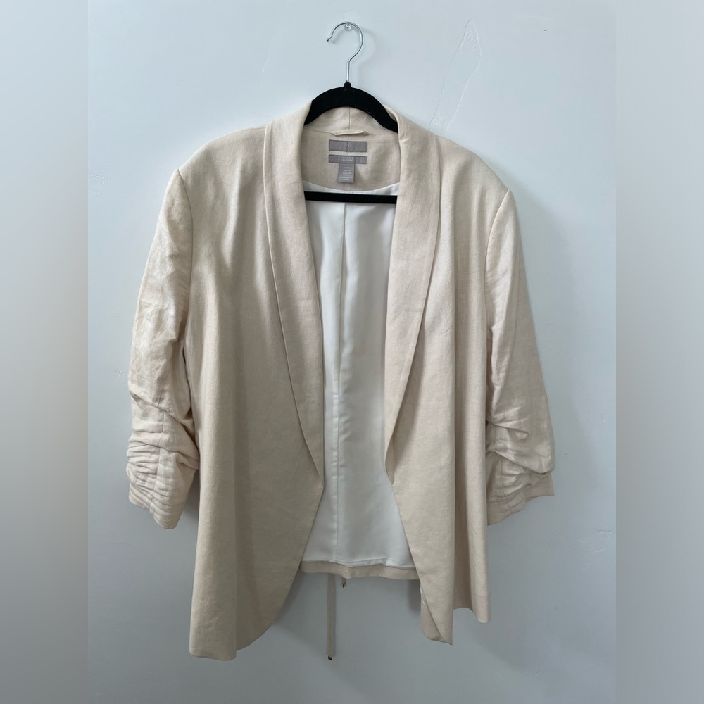 H&M Cream Blazer with Ruched Sleeves and Open Front